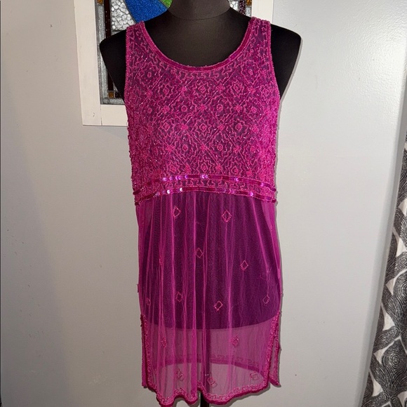 Becca by Rebecca V Sleeveless Nylon Mesh Beaded Tunic Top SZ S/M - Picture 1 of 12